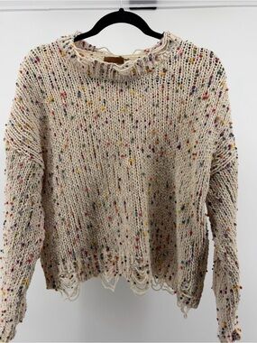 Pol Pom Pom Confetti Knit Distressed Sweater Size Small, Soft Cozy Pullover